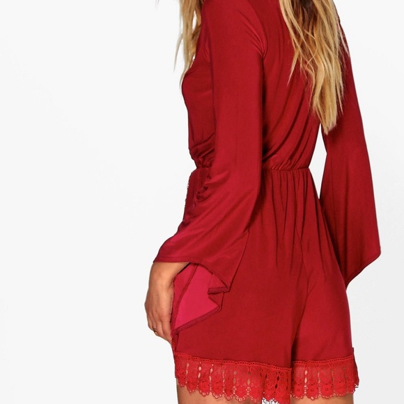 Boohoo Crochet Trim Oversized Romper-Black - Picture 3 of 6